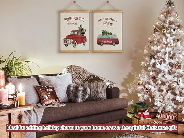 Photo 1 of  Merry Christmas Wall Art Print with Wood Hanger Frame, (15.7x22.8 inch) 2 PACK