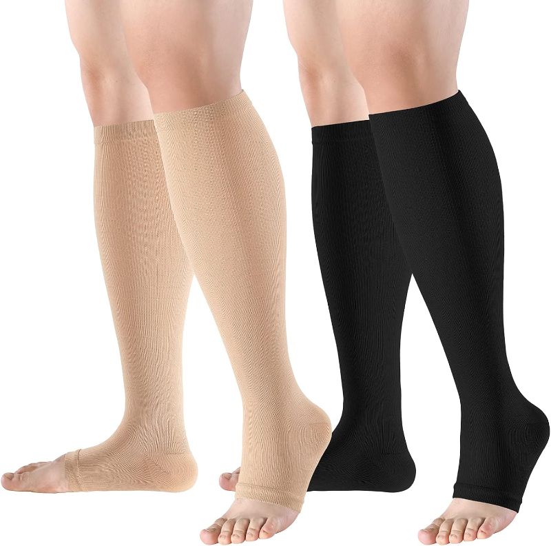 Photo 1 of bropite Toeless Compression Socks for Women&Men-2 Pairs Open Toe Compression stocking Support 15-20mmhg Knee High Circulation
