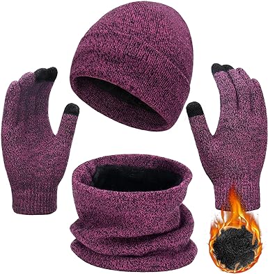 Photo 1 of Ultrafun 3 Pcs Winter Hat Scarf Gloves for Men Women Warm Fleece Knit Beanie Hat Touchscreen Gloves Neck Scarf Gifts for Men
