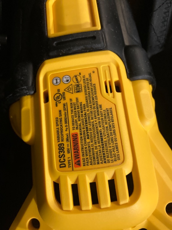 Photo 4 of (READ FULL POST) DeWalt DCS389X1 Recipricating Saw Kit, 60-Volt Max, LED Light, 1-1/8-In. Stroke, With Battery Charger