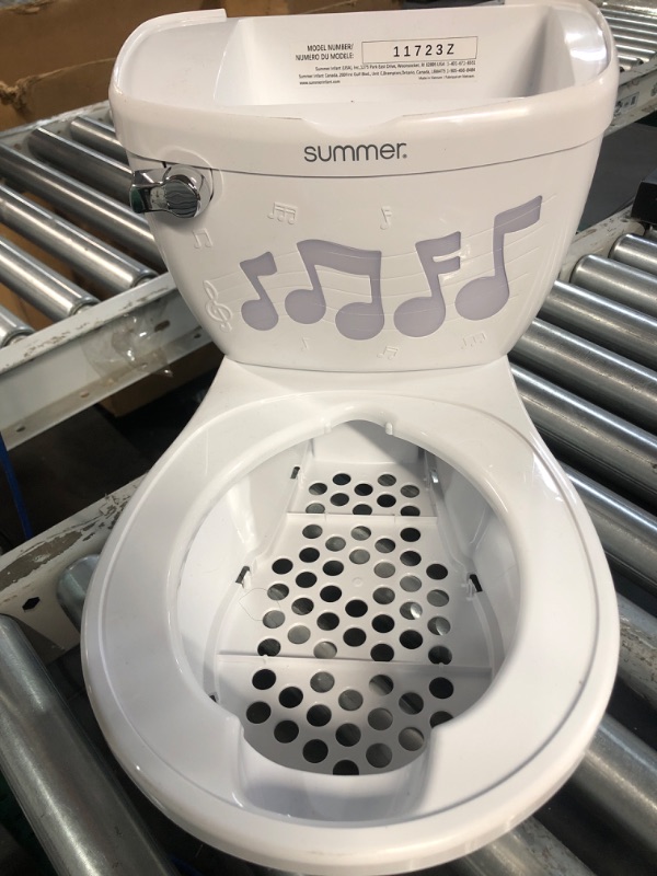 Photo 2 of ****MISSING PARTS***Summer My Size Potty Lights and Songs Transitions, White – Realistic Potty Training Toilet with Interactive Handle that Plays Music for Kids, Removable Potty Topper/Pot, Wipe Compartment, Splash Guard White w/ Lights & Songs