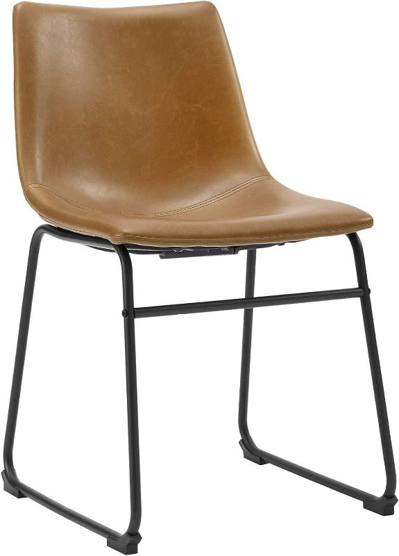 Photo 1 of ***USED***Walker Edison Douglas Urban Industrial Faux Leather Armless Dining Chairs, Set of 1, Whiskey Brown Whiskey Brown Dining Chair