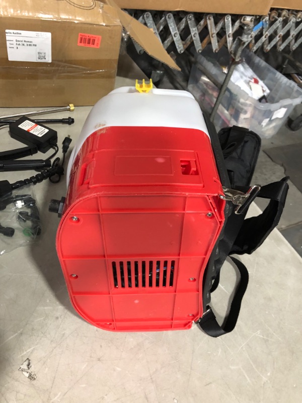 Photo 6 of ***NOT FUNCTIONAL - FOR PARTS ONLY - NONREFUNDABLE - SEE COMMENTS***
CENCANON 3 Gallon Battery Powered Backpack Sprayer, Red/White