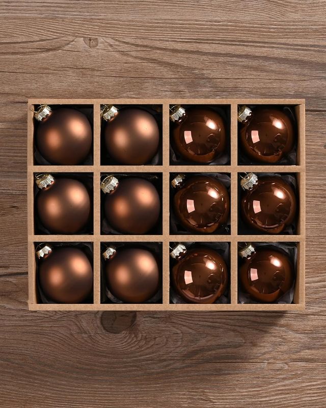 Photo 1 of Brown Glass Christmas Ball Ornaments, 2.36” Hanging Bulbs Ornaments for Christmas Tree