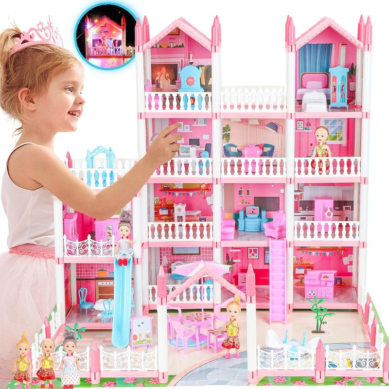 Photo 1 of Big Doll House Girl Toys Dream Dollhouse 5-Story 15 Rooms Playhouse with Furniture and Accessories 