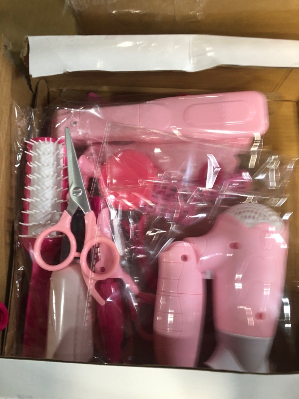 Photo 2 of Sanlebi Hair Salon Toys for Girls, 25 Pcs Pretend Play Hair Styling Toy Set for Kids 3-6 with Hair Dryer, Barber Scissors and Stylist Accessories, Christmas & Birthday Gift for Girls