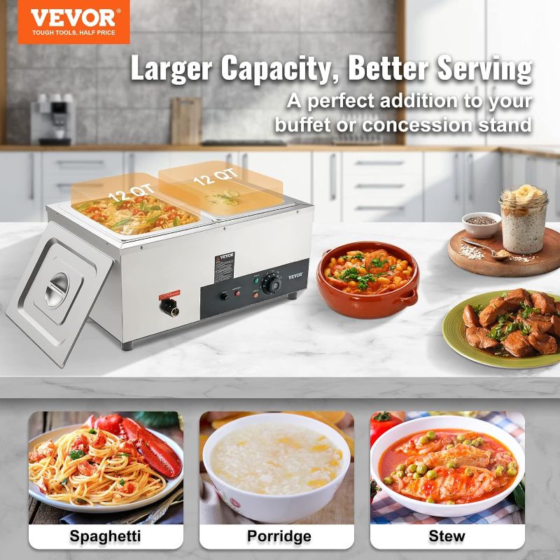 Photo 5 of (READ FULL POST) VEVOR 2-Pan Commercial Food Warmer, 2 x 12QT Electric Steam Table, 1500W Professional Countertop Stainless Steel Buffet Bain Marie with 86-185°F Temp Control for Catering and Restaurants, Silver 2-Pan, 24 Qt