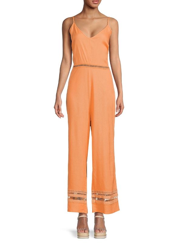 Photo 1 of BCBGeneration Women's Open Knit Trim Jumpsuit - Cantaloupe - Size S
