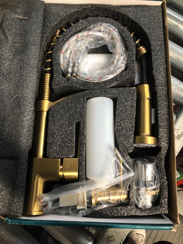 Photo 1 of Brushed Gold Kitchen Faucet with Pull Down Sprayer