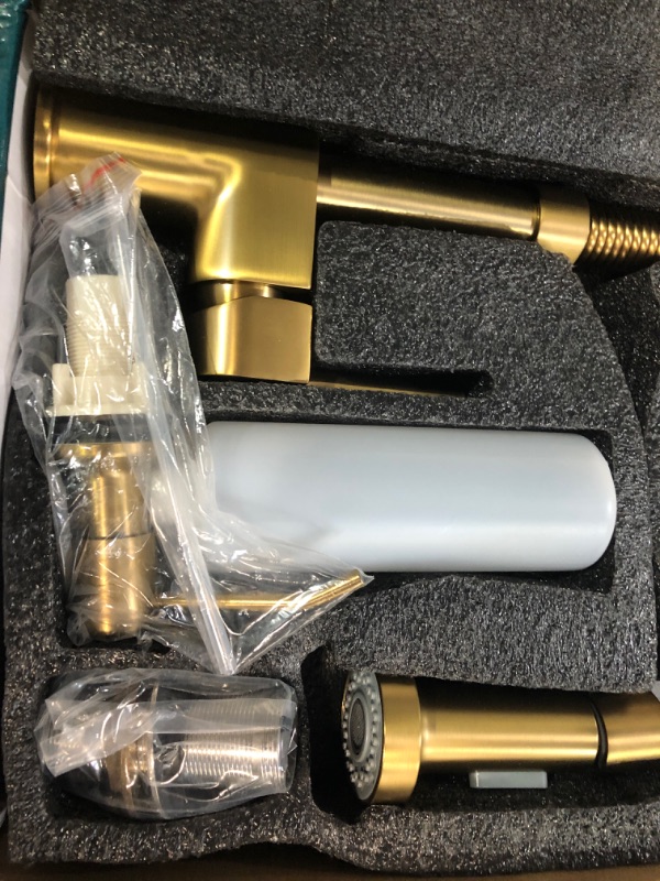 Photo 1 of Brushed Gold Kitchen Faucet with Pull Down Sprayer