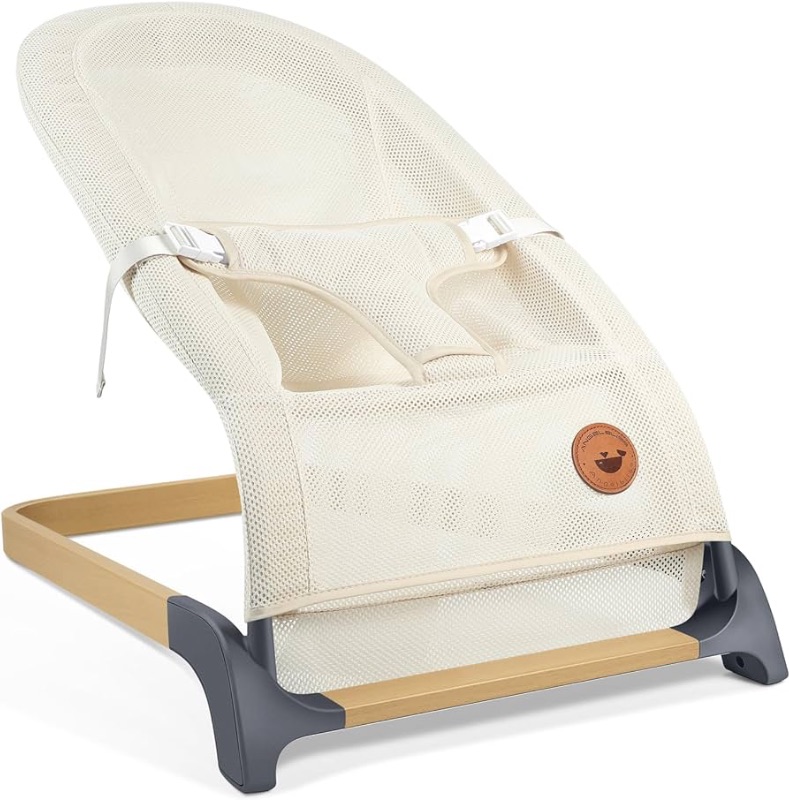 Photo 1 of ANGELBLISS Baby Bouncer, Portable Bouncer Seat for Babies, Infants Bouncy Seat with Mesh Fabric, Natural Vibrations (Beige)