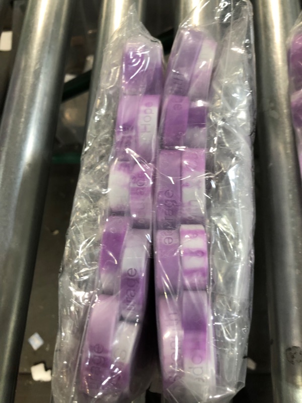 Photo 3 of Kigeli 50 Pcs Purple Ribbon Cancer Awareness Bracelets Silicone Ribbon Wristbands 50 Pcs Purple Breast Cancer 2 Packs