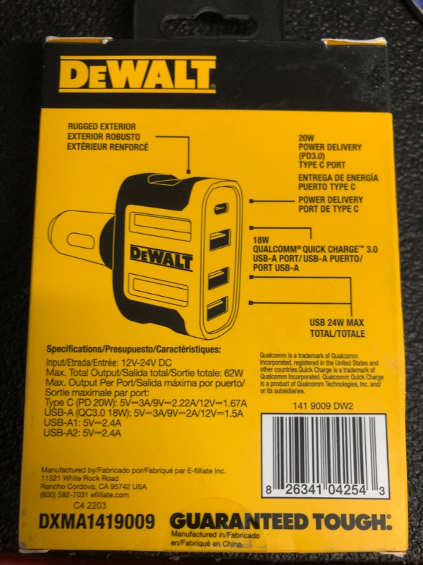 Photo 2 of *non refundable - parts only* DEWALT Type C; Usb A Car Charger 4
