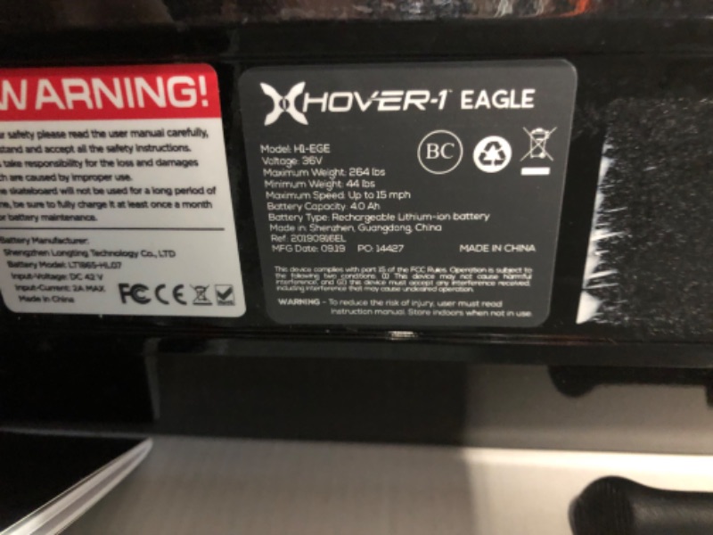 Photo 3 of ***USED - NO POWER CORD - UNABLE TO TEST - NO PACKAGING***
Hover-1 Eagle Foldable Electric Scooter with 300W Brushless Motor, 15 mph Max Speed, and 7 Miles Max Range