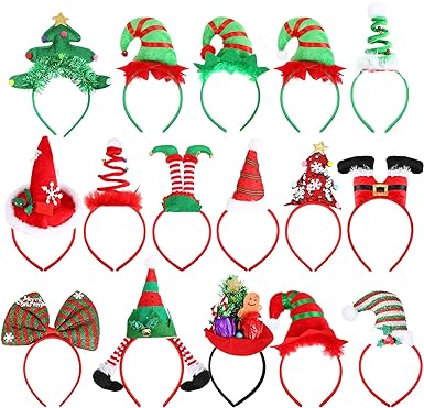 Photo 1 of 16 Pack Christmas Elf Headbands Bulk Elf 3D Hair Bands Christmas Tree Gingerbread Santa Headwear for Kids 