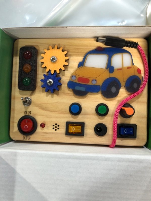 Photo 2 of Auney Montessori Busy Board with Traffic Led Lights,Wooden Sensory Toys for Toddlers 1,Baby Travel Toys