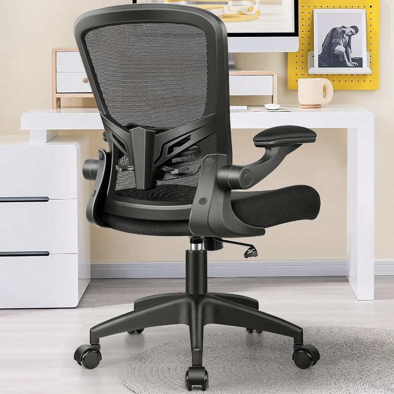 Photo 1 of MINLOVE Ergonomic Office Chair,Home Desk Chair with Lumbar Support Computer Chair with Wheels and Flip-up Arms, Swivel Task Chair(Black)
