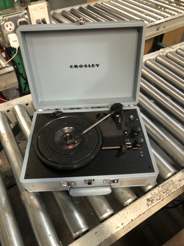 Photo 2 of Crosley CR8005F-TN Cruiser Plus Vintage 3-Speed Bluetooth in/Out Suitcase Vinyl Record Player Turntable, Tourmaline Bluetooth In/Out Tourmaline