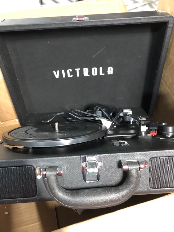 Photo 2 of Victrola Vintage 3-Speed Bluetooth Portable Suitcase Record Player with Built-in Speakers | Upgraded Turntable Audio Sound| Includes Extra Stylus | Black, Model Number: VSC-550BT-BK, 1SFA