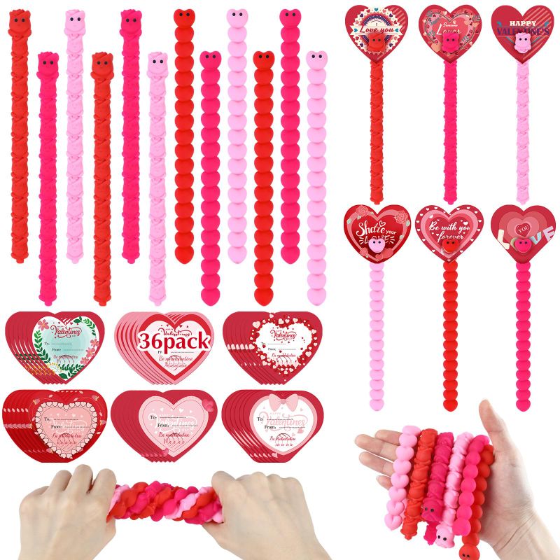 Photo 1 of 36 Pcs Valentines Day Sensory Toys Rose Love Sensory Heart Valentines Cards with Toys Fidget Squeeze String Toy