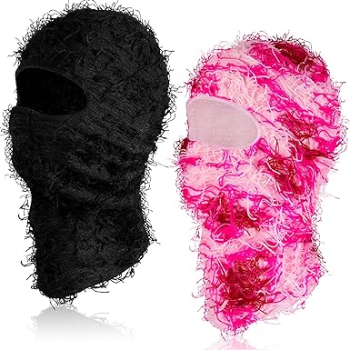 Photo 1 of (SIMILAR TO STOCK PHOTO)(2 PACKS) OF Newcotte 2 Pack Kids Adult Distressed Balaclava Ski Mask Full Face Knitted Balaclava Windproof, FOUR IN TOTAL!