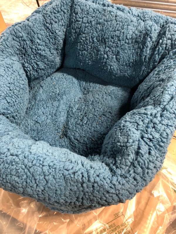 Photo 2 of (NO RETURNS) Furhaven 20" Round Small Dog Bed Hi Lo Self-Warming Snuggle Terry Cuddler, Washable - Lake Blue, Small Hi Lo Cuddler - Terry (Lake Blue) Small Self-Warming Cuddler