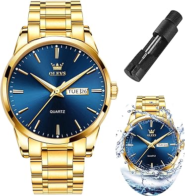 Photo 1 of **SEE NOTES/DAMAGED**
OLEVS Men's Luxury Watch Waterproof Luminous Easy Read Chronograph Watches Full Gold/White Dail/Black Face with Calendar Wristwatch
