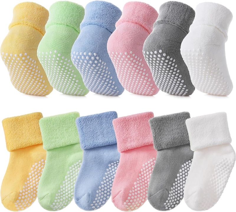 Photo 1 of  Baby Boys Girls Grips Socks Infant Toddlers Kids Non Slip Warm Thick Cotton Ankle Crew Socks