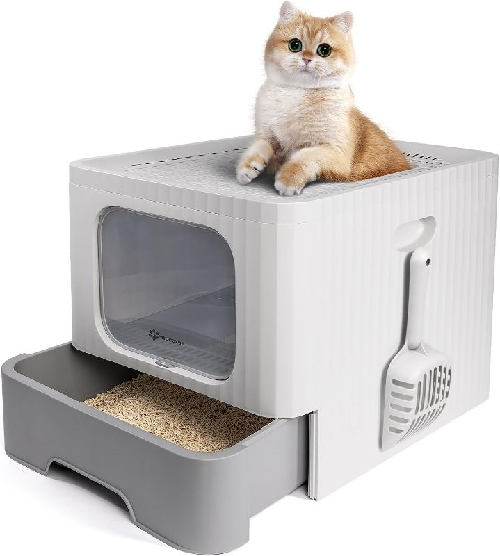 Photo 1 of (READ FULL POST) MIU COLOR Enclosed Cat Litter Box, Large Covered Kitty Litter Box with Lid, Big Top Entry Deep Tray, Anti-Splashing Easy to Clean, 20.3 x 15.6 x 15 Inches
