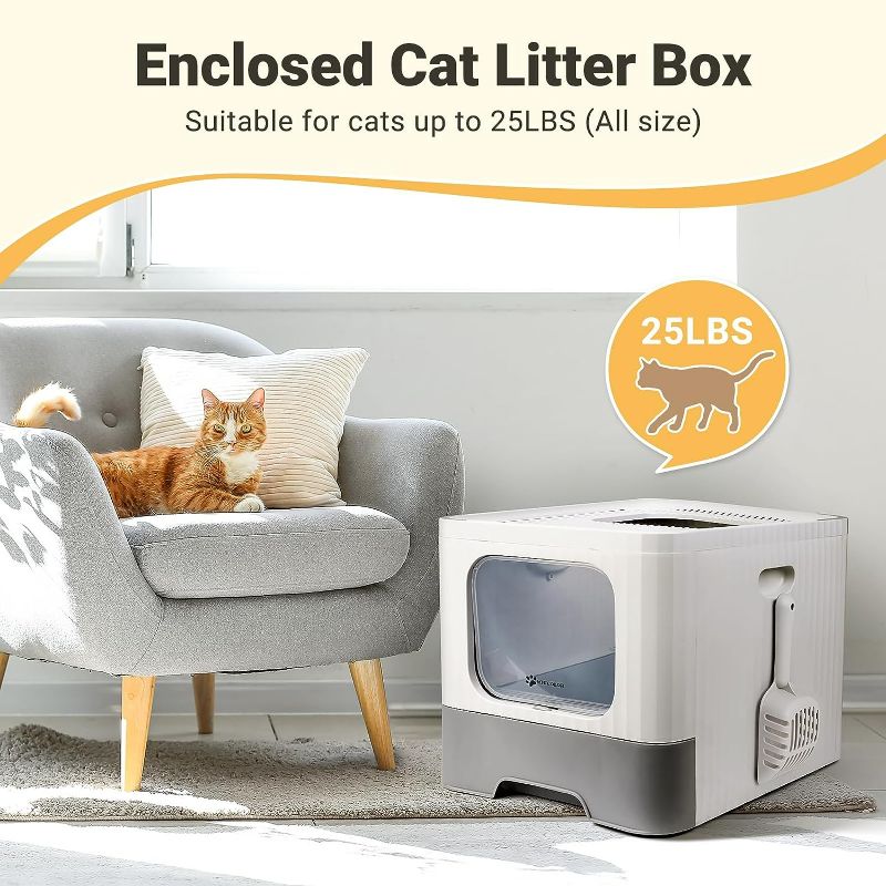 Photo 3 of (READ FULL POST) MIU COLOR Enclosed Cat Litter Box, Large Covered Kitty Litter Box with Lid, Big Top Entry Deep Tray, Anti-Splashing Easy to Clean, 20.3 x 15.6 x 15 Inches
