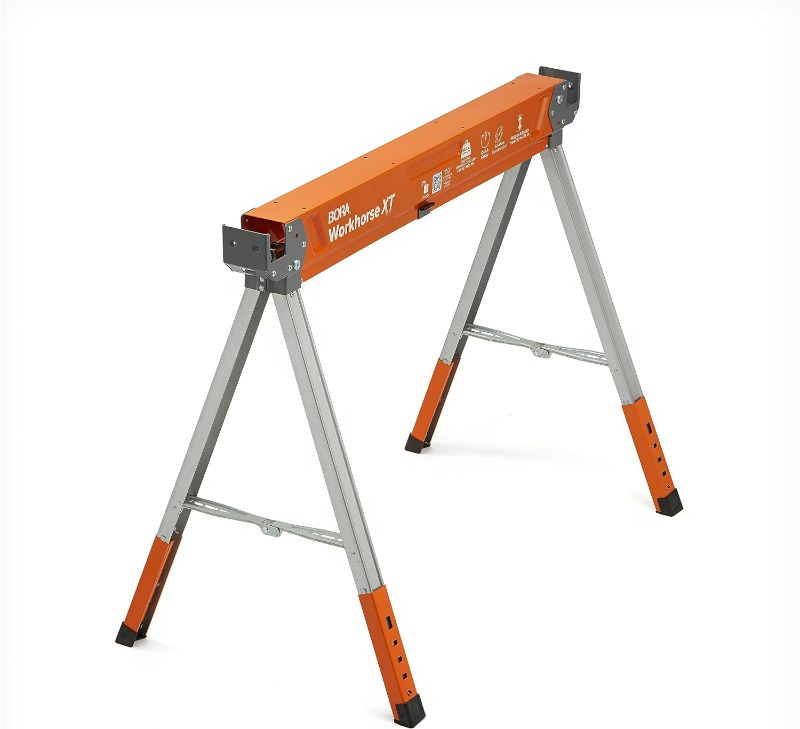 Photo 1 of ***DAMAGED - LEGS BROKEN - WON'T UNFOLD***
BORA Workhorse XT Adjustable Height Sawhorse - Single Piece Stand with 30-34 inch Adjustable Legs, Metal Top
