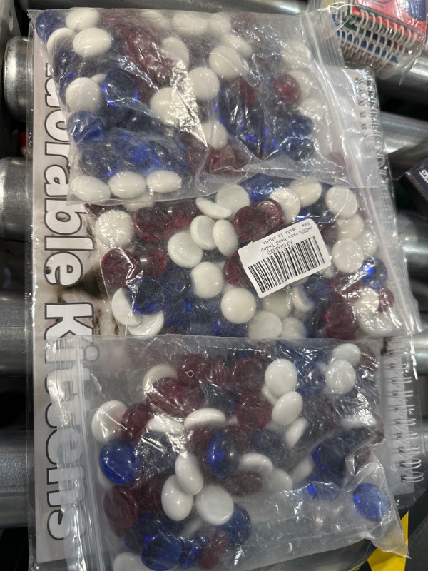 Photo 2 of HappyFiller Flat Glass Marbles,Fire Pit Gems Stones,Vase Fillers Accent Gemstones ,Crafts Mosaics,Manacala Replacement Bead,Aquarium,Candle Holder Plate Bowl Pebbles,Approx.95 PC,White Red Blue White/Red/Blue 