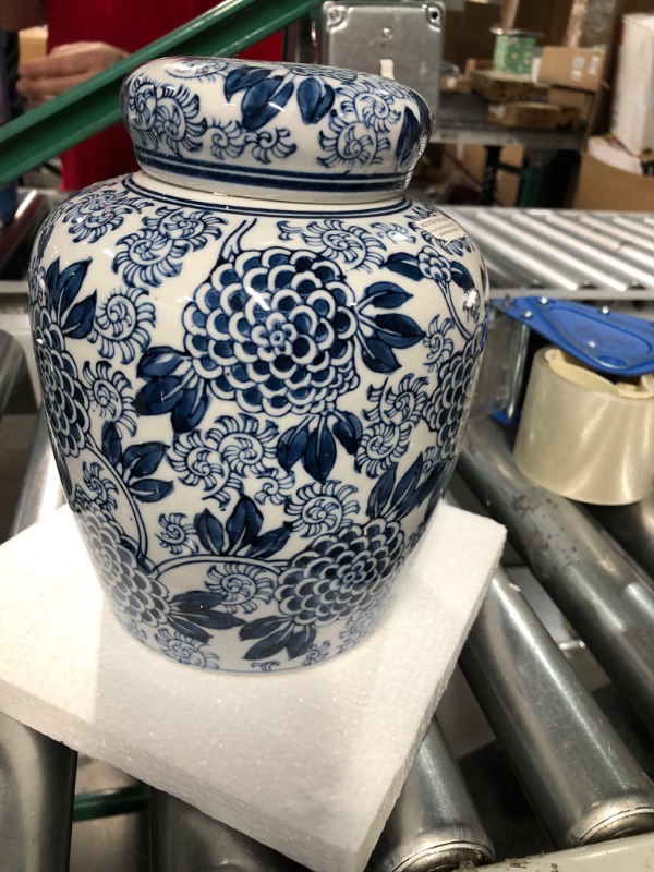 Photo 1 of Creative Co-Op Decorative Ceramic Lid, Blue and White Ginger Jar, Dahlia Flower