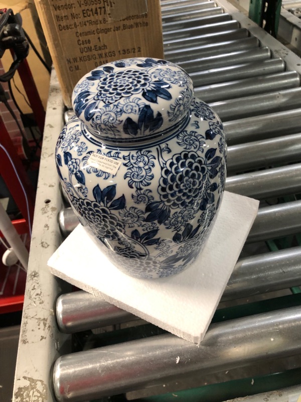 Photo 1 of Creative Co-Op Decorative Ceramic Lid, Blue and White Ginger Jar, Dahlia Flower