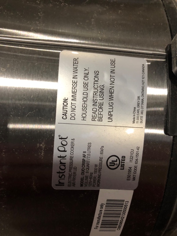 Photo 1 of ***DAMAGED - DENTED - SEE COMMENTS***
Instant Pot Duo Crisp 11-in-1 Air Fryer and Electric Pressure Cooker 8QT Crisp (Stainless Steel)