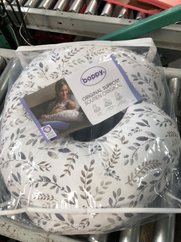 Photo 2 of Boppy Original Support Nursing Pillow, Gray Taupe Leaves, Ergonomic Breastfeeding, Bottle Feeding, and Bonding, Firm Hypoallergenic Fiber Fill, Removable Cover, Machine Washable