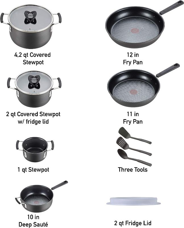 Photo 1 of **NONREFUNDABLE**FOR PARTS OR REPAIR**SEE NOTES**
T-fal All In One Hard Anodized Nonstick Cookware Set 12 Piece Pots and Pans, Dishwasher Safe Black Hard Anodized Stackable Cookware Set