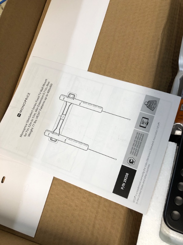 Photo 2 of Monoprice Fixed TV Wall Mount for TVs 32in to 55in, Min Extension 0.71in, Max Weight 77 lbs, VESA Patterns up to 400x400 - SlimSelect Series