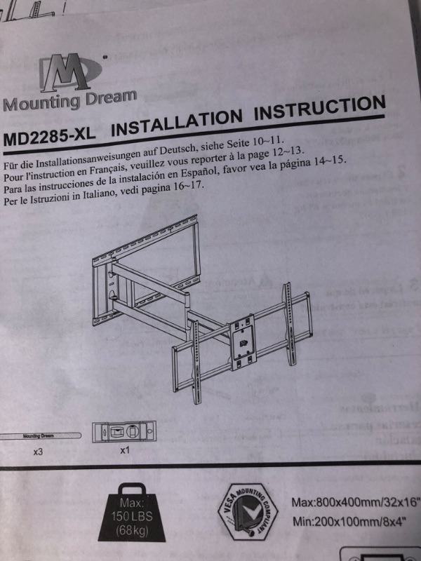 Photo 3 of Mounting Dream Long Arm TV Wall Mount for Most 42-90 Inch TV, 40 Inch Long Extension TV Mount Swivel and Tilt, Full Motion TV Mount Fits Max VESA 800x400mm, 150 lbs. Loading, 16”,18”, 24” Studs