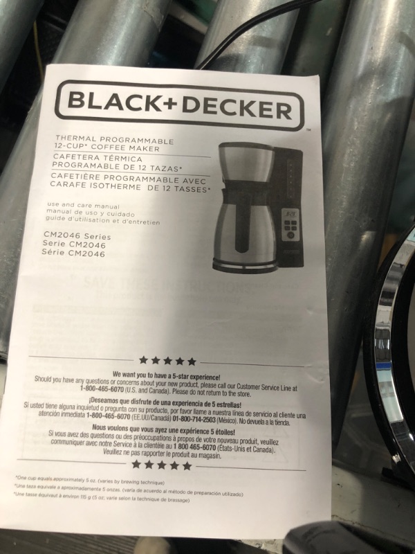 Photo 2 of **MISSING COFFEE INSERT**
BLACK+DECKER 12 Cup Thermal Programmable Coffee Maker with Brew Strength Black/Steel, CM2046S