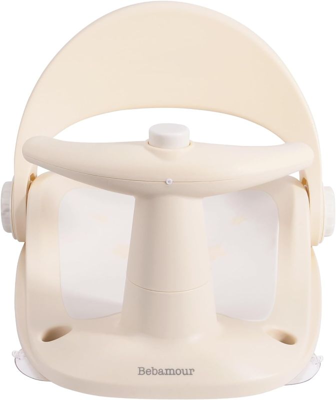 Photo 1 of Bebamour Baby Bath Seat 6 Months Plus Folding Stand Baby Bath Tub with Strong Suction Spray-Designed Baby Bath Support Non Slip Bath Chair for Baby, Khaki
