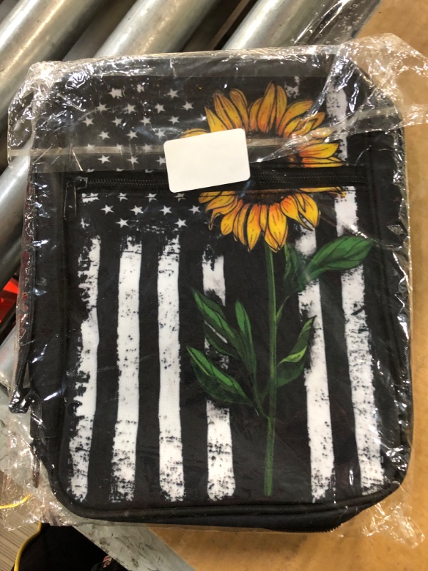 Photo 2 of Suobstales American Flag Sunflower Bible Bag Case Book Cover Black Bible Case for Women Girls Protective Bag