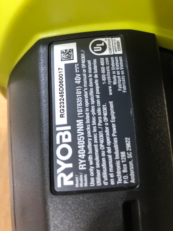 Photo 3 of [FOR PARTS, READ NOTES] NONREFUNDABLE
RYOBI 40-Volt Lithium-Ion Cordless Battery Leaf Vacuum/Mulcher (Tool Only)