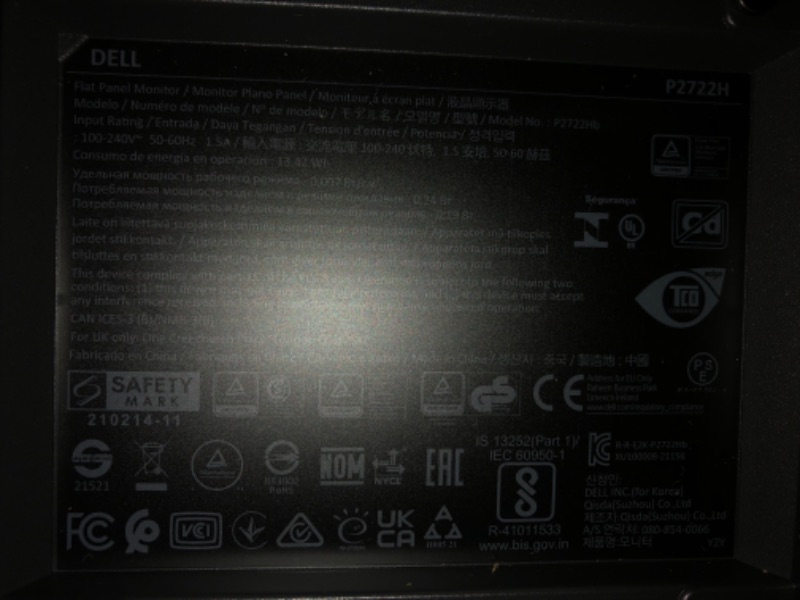 Photo 1 of Dell 27 Monitor - P2722H - Full HD 1080p, IPS Technology, 8 ms Response Time