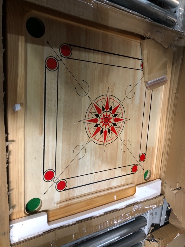 Photo 2 of Carrom Board Game Classic Strike and Pocket Table Game with Cue Sticks, Coins, Queen and Striker