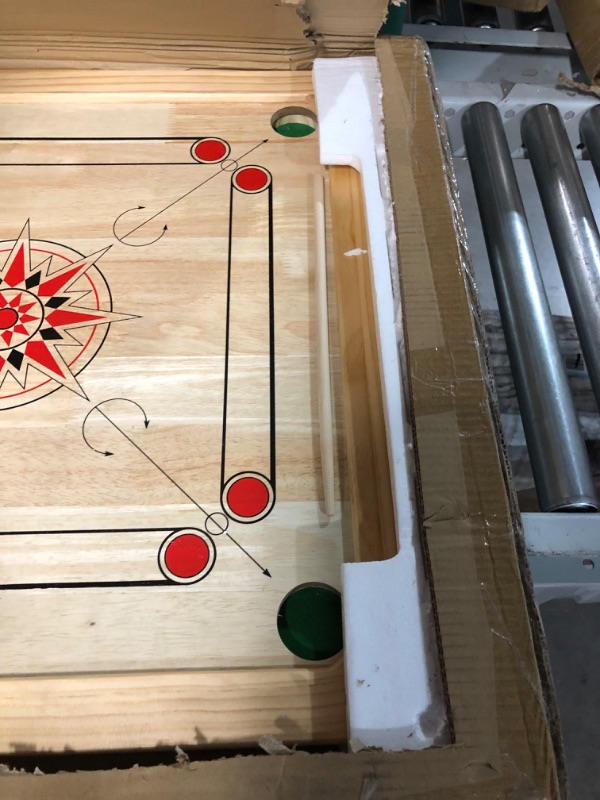 Photo 1 of Carrom Board Game Classic Strike and Pocket Table Game with Cue Sticks, Coins, Queen and Striker