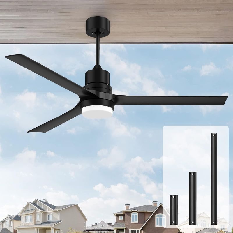 Photo 1 of Ceiling Fans with Lights and Remote, 60 inch Black Outdoor Ceiling Fan with Remote, Light Adjustable 6 Speeds Modern Fan