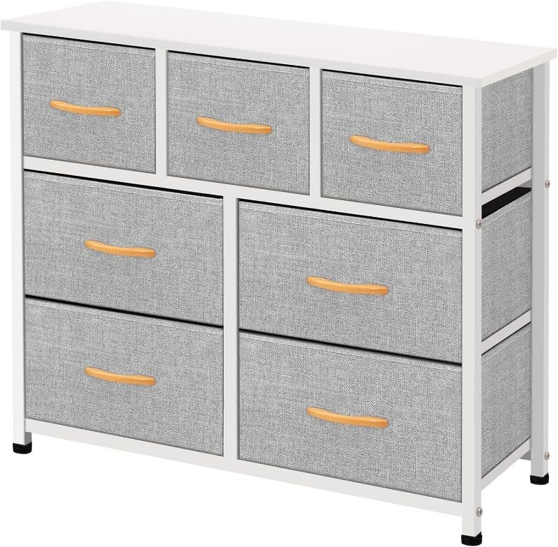 Photo 1 of ***USED - FABRIC DRAWERS STAINED - HARDWARE MISSING***
AZL1 Life Concept Storage Organizer 7-Drawer Closet Shelves, Sturdy Steel Frame Wood Top with Easy Pull Fabric Bins for Clothing, Light Grey