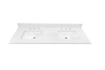 Photo 1 of allen + roth Meridian 61-in White/Polished Engineered Marble Undermount Double Sink 3-Hole Bathroom Vanity Top
