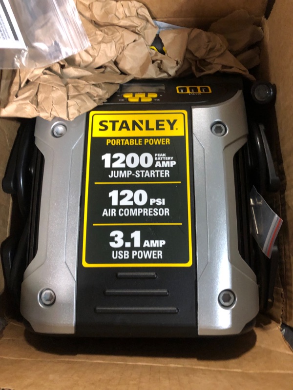 Photo 3 of STANLEY J5C09D Digital Portable Power Station Jump Starter: 1200 Peak/600 Instant Amps, 120 PSI Air Compressor, 3.1A USB Ports, Battery Clamps 1,200 Peak Amps